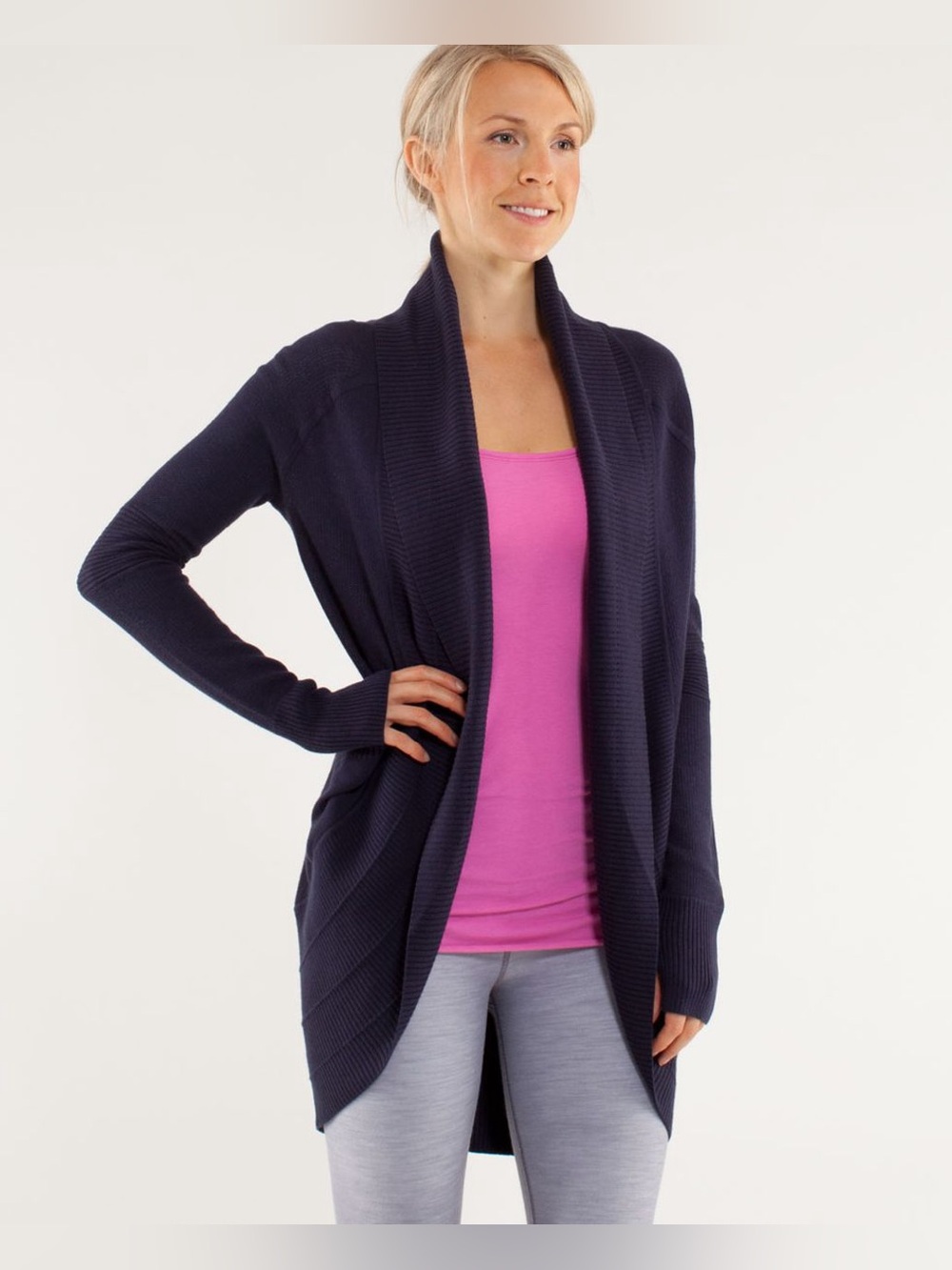 Lululemon Transformation Circle Wrap Cardigan Sweater Navy Blue Medium Draped